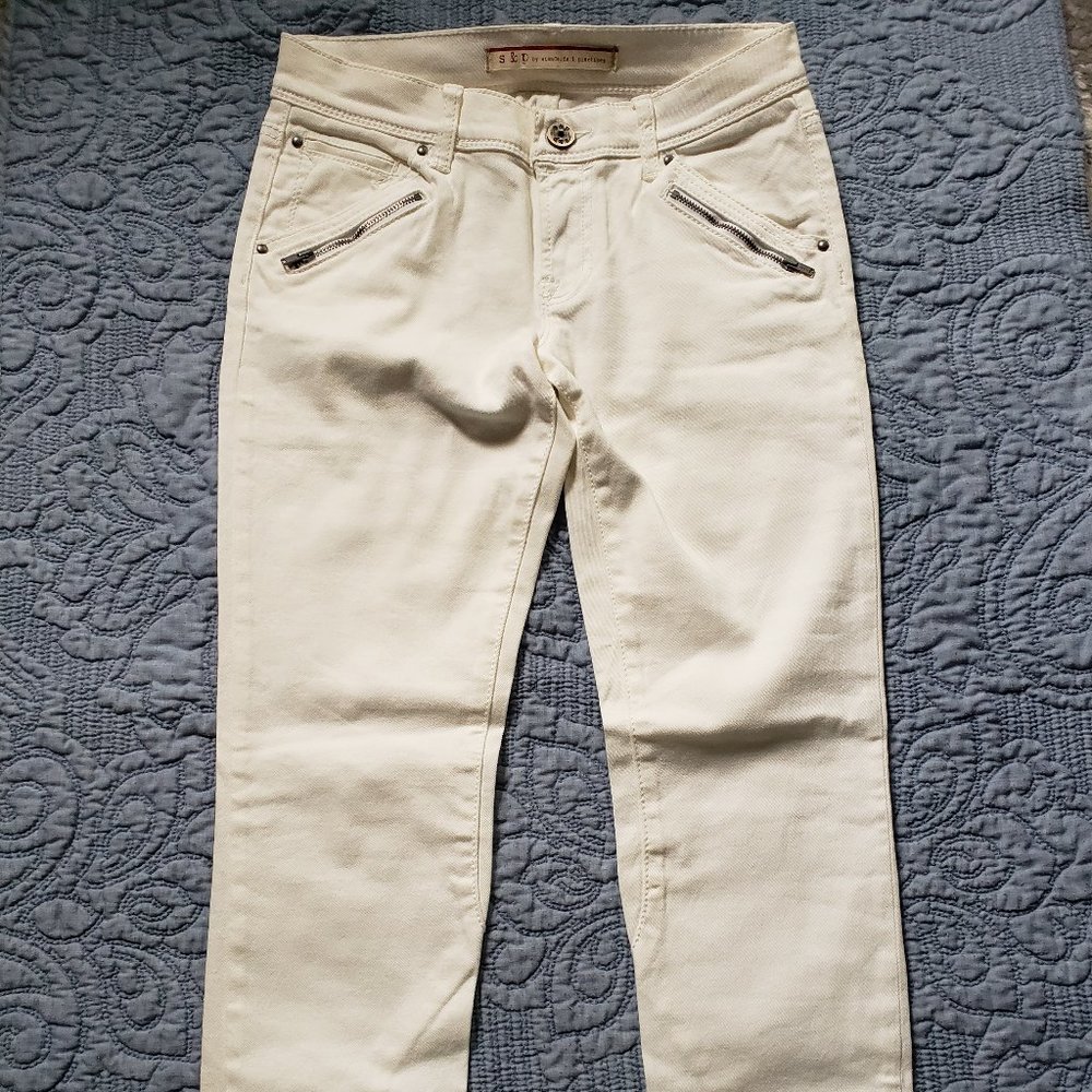S & P Standards and Practices Ankle Zip White Denim Jeans
